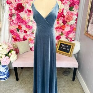 Watters #9302 | Steel Blue Velvet Bridesmaid Dress